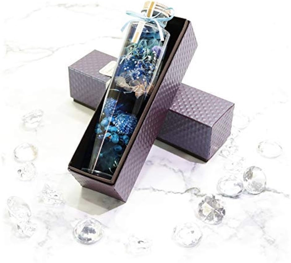 ハーバリウム リナLina専用BOX付 贈り物 誕生日 女性 男性 記念日 プレゼント 花 結婚祝い 開店祝い 卒業 L-03( ブルー) | ブランド登録なし | 01