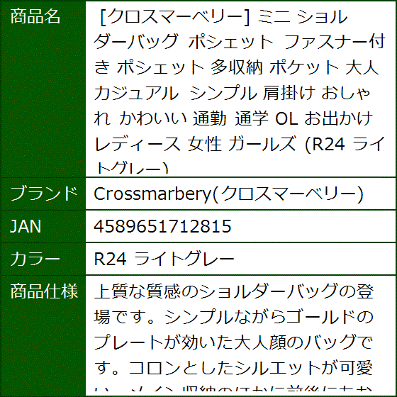 ミニ ショルダーバッグ ポシェット ファスナー付き 多収納 ポケット 大人 カジュアル シンプル 肩掛け 通勤( R24 ライトグレー) | ブランド登録なし | 07