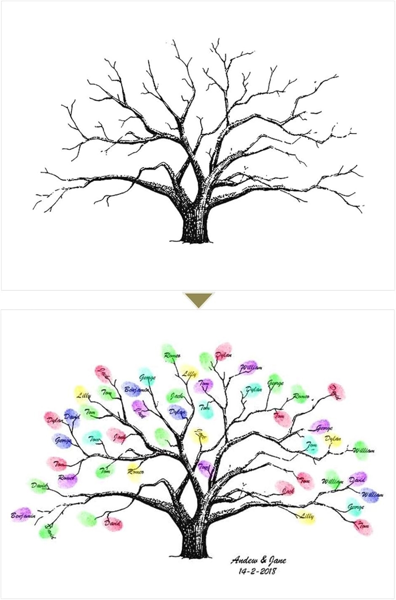 ウェディングツリー 結婚式 指紋ツリー 拇印 署名 アート ゲストブック ウェルカムボード(ワールドツリー,  A3サイズ) | ブランド登録なし | 01