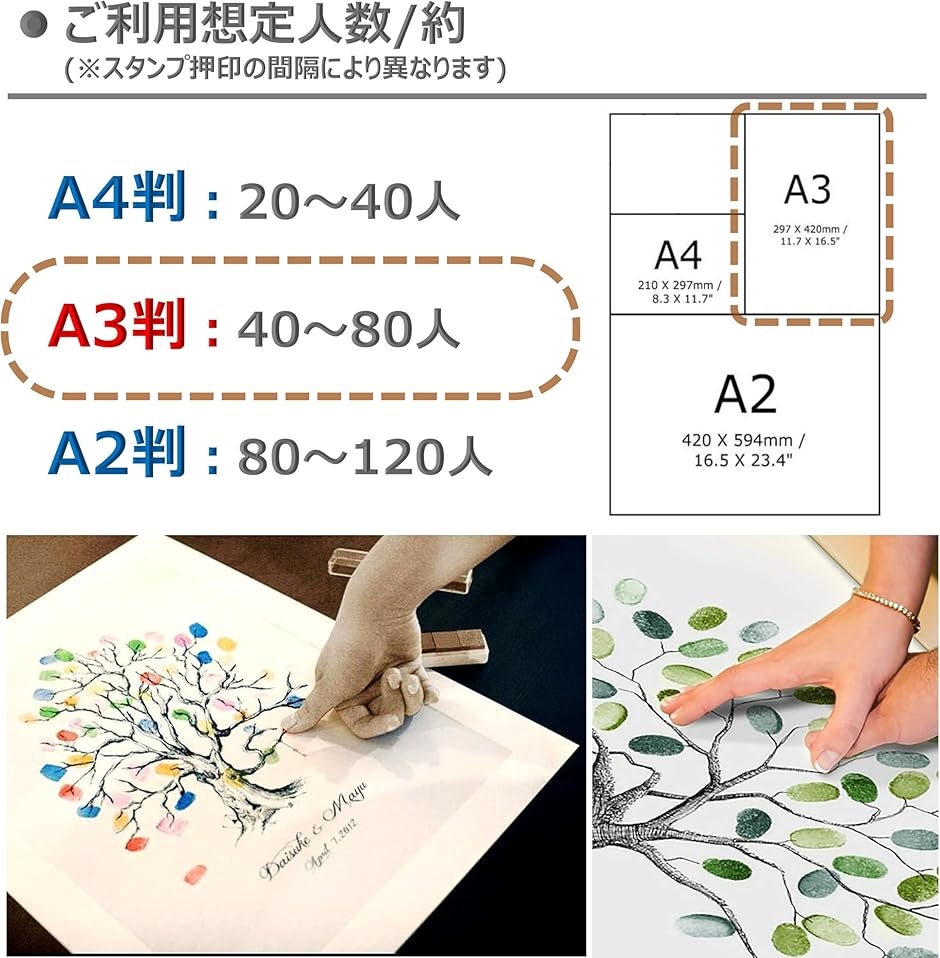 ウェディングツリー 結婚式 指紋ツリー 拇印 署名 アート ゲストブック ウェルカムボード(ワールドツリー,  A3サイズ) | ブランド登録なし | 03