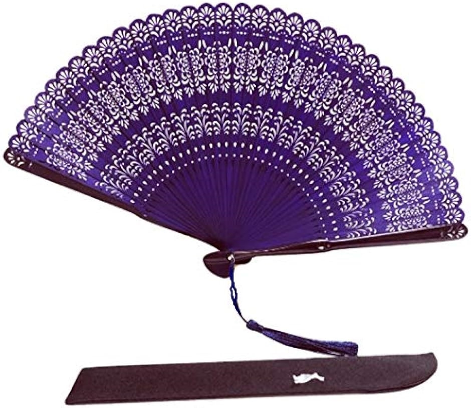 扇子 レディース 透かし彫り 竹製 扇子袋−扇子入れ- 紫 type B( パープル,  約32cmx約18cm)