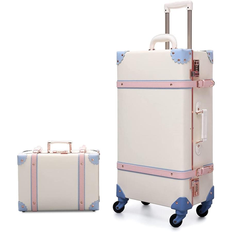スーツケースセット 超軽量 キャリーケース 復古主義 トランク おしゃれ( ホワイト,  XL(26) XS(12ハンドバックサイ)