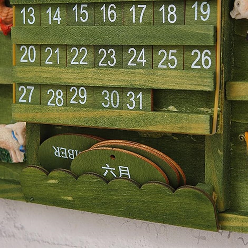 万年カレンダー 壁掛け 木製 インテリア DIY 手作り 動物 かわいい 緑 雑貨 おしゃれ 日付カード ボード 装飾 飾り(グリーン) | ブランド登録なし | 04