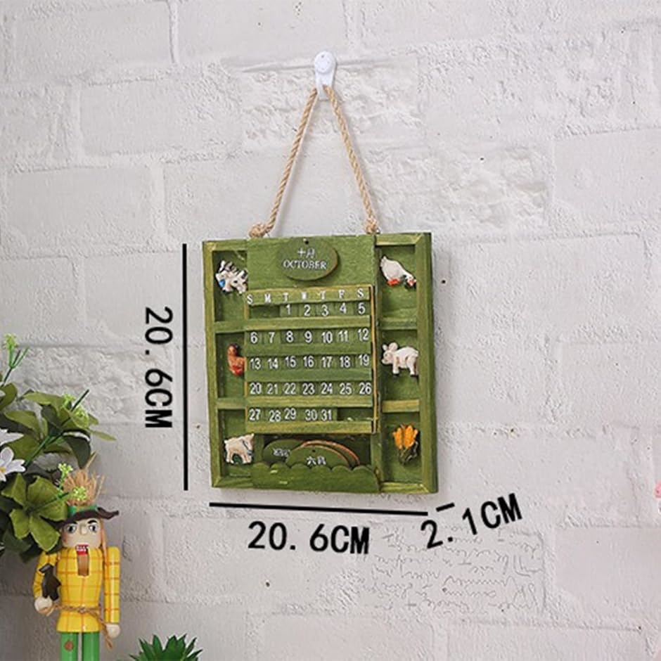 万年カレンダー 壁掛け 木製 インテリア DIY 手作り 動物 かわいい 緑 雑貨 おしゃれ 日付カード ボード 装飾 飾り(グリーン) | ブランド登録なし | 06