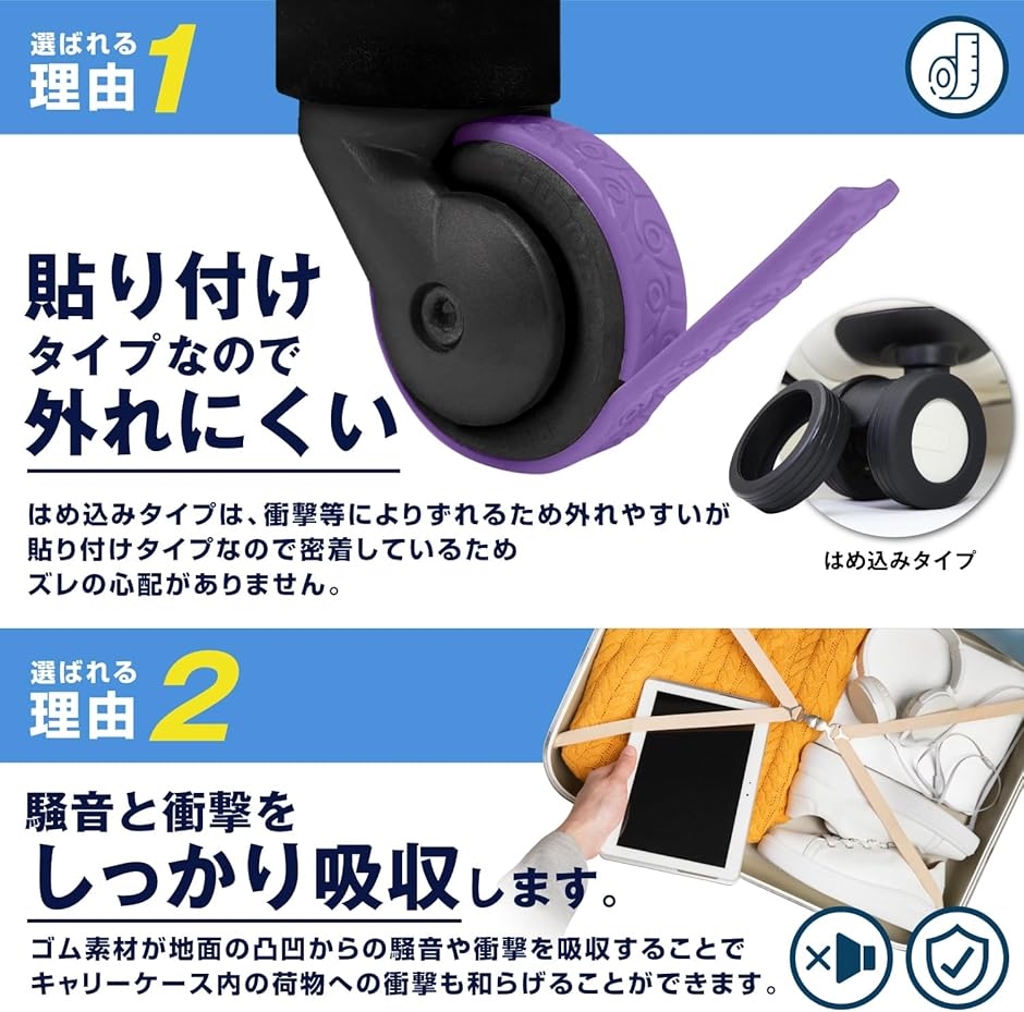 キャスターカバー CA監修 8個セット／外れにくい貼り付けタイプ スーツケース タイヤカバー キャリーケース ホイールカバー MDM( グレー) | ブランド登録なし | 02