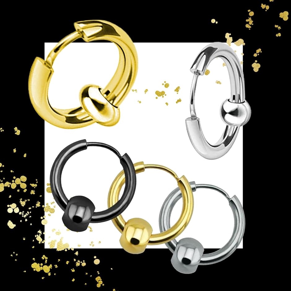 ピアス リング リングピアス フープピアス メンズ レディース 片耳 両耳 ２個セット(ゴールド,  14mm) | ブランド登録なし | 01