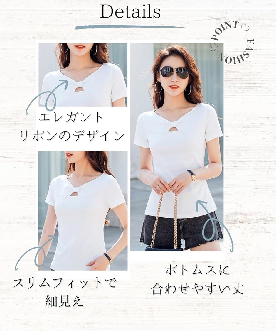 エリクシオ レディース Tシャツ トップス 半袖 Vネック カットソー 夏 綿 無地 カジュアル おしゃれ(ブラック,  2XL) | ブランド登録なし | 07