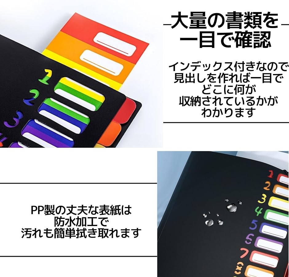 ドキュメントファイル フォルダー ファイルケース A4 サイズ対応 レインボー インデックス(ピンク,  32.3ｘ25ｘ1.2cm) | ブランド登録なし | 03