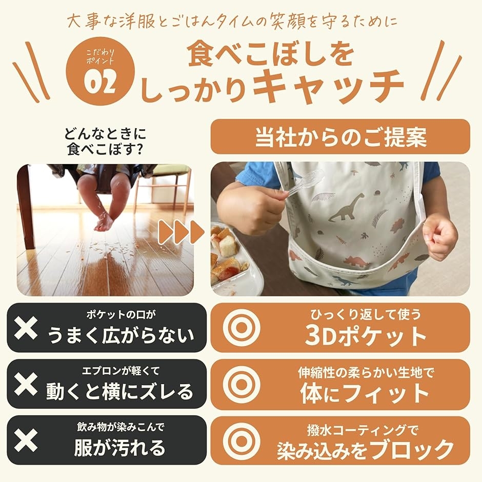 お食事エプロン 保育士監修 柔らか素材 保育園 3Dポケット 洗濯機OK 名前タグ付き(お花) | ブランド登録なし | 04