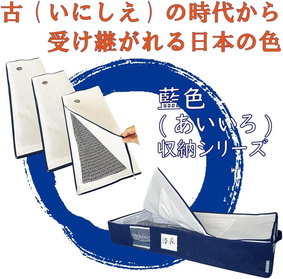 着物収納ケース 3枚組 たとう紙デザイン 通気性の良い 厚手 不織布製 小窓付 大きく開くファスナー式 3方開き 改良 保管袋 MDM(藍色) | ブランド登録なし | 06