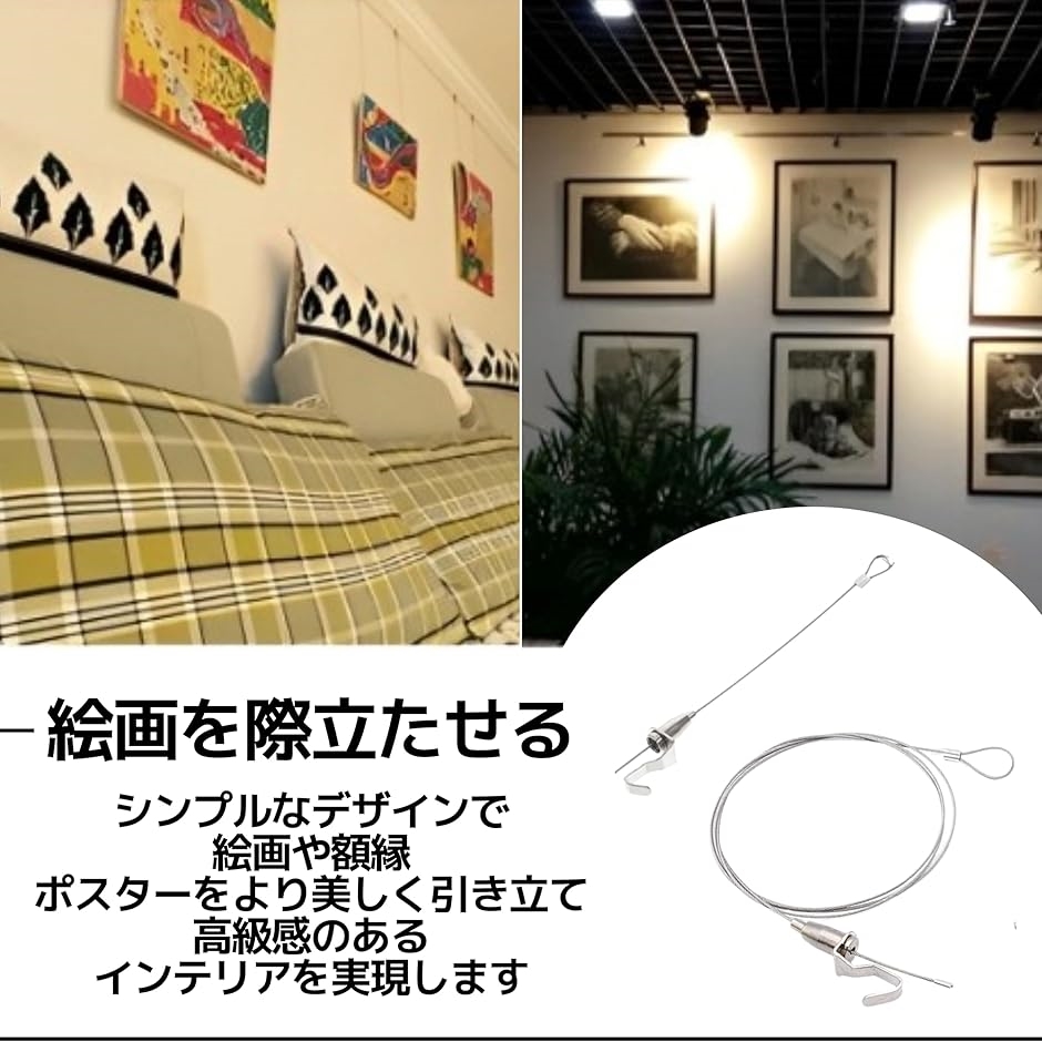 ピクチャーレール ワイヤー ワイヤーロープ 絵画 壁掛け 金具 20個(シルバー,  1.0m) | ブランド登録なし | 01