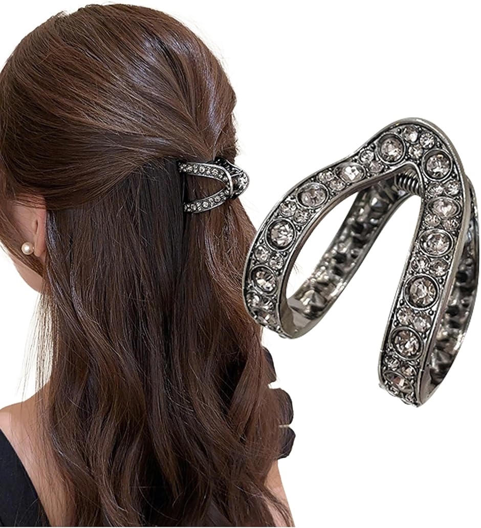 ヘアクロー ヘアクリップ ポニーテールクリップ ビジュー ラインストーン ヘアピン 髪飾り(ブラック) | ブランド登録なし