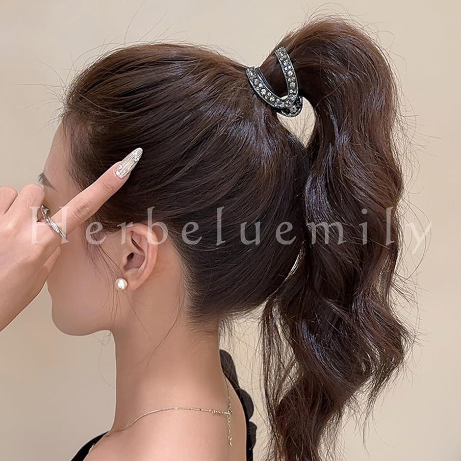 ヘアクロー ヘアクリップ ポニーテールクリップ ビジュー ラインストーン ヘアピン 髪飾り(ブラック) | ブランド登録なし | 01