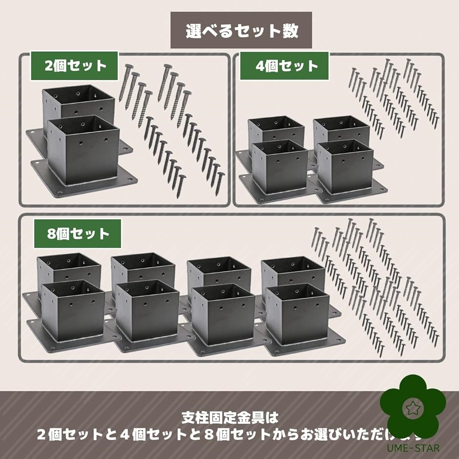 支柱固定金具 90ミリ角柱 フェンス ラティス バーコラ 柱脚金物 90角(ブラック(8個セット)) | ブランド登録なし | 04