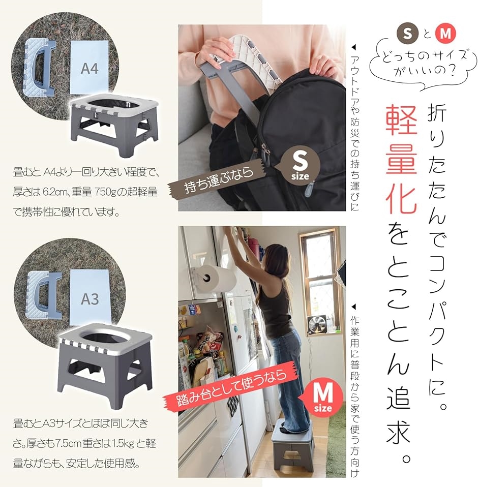 防災グッズ大賞2024受賞 スツーレR Step 簡易トイレ 日常はイスや踏み台に ポータブルトイレ 携帯トイレ(ベージュ,  M) | ブランド登録なし | 04