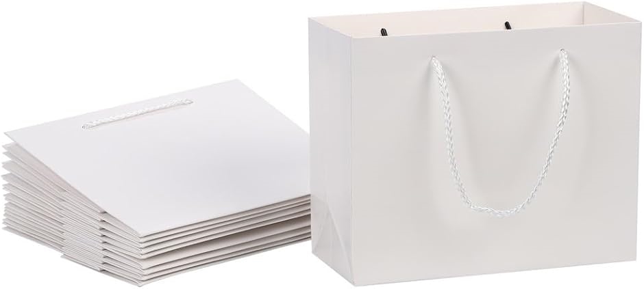 ギフトバッグ 紙袋 ラッピング シンプル 手提げ 厚手 横型 無地 10点セット(ホワイト,  S)｜セブンリーフ