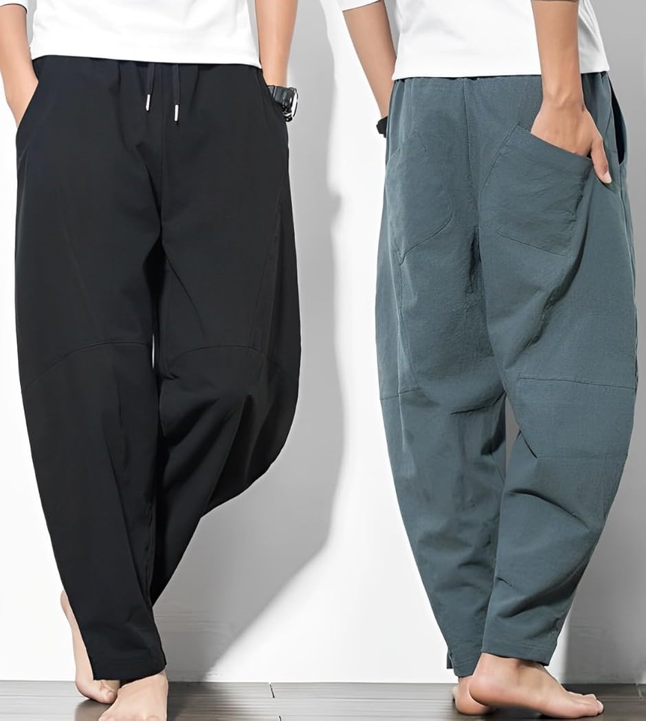 アスペルシオ エスニック タイパンツ リラックス アジアン サルエルパンツ ポケット付き ズボン メンズ(ブラックコーラル,  2XL) | ブランド登録なし | 07