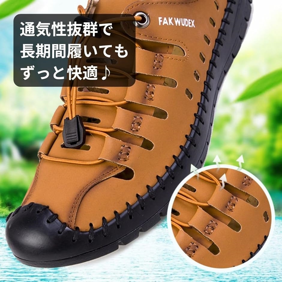 スポーツ サンダル メンズ 結ばない 靴ひも PUレザー 水遊び ゴム留め 通気性 軽量 履きやすい(ブラック,  27.0 cm) | ブランド登録なし | 03