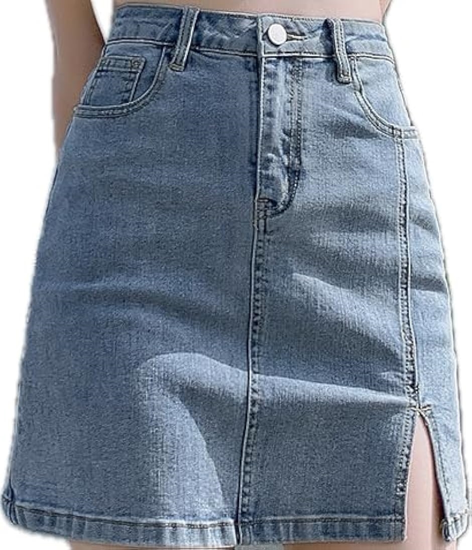 ミニスカート タイト デニム スリット セクシー スリム 美脚デザイン レディース JP アルファベット MDM( ブルー,  XL) | ブランド登録なし