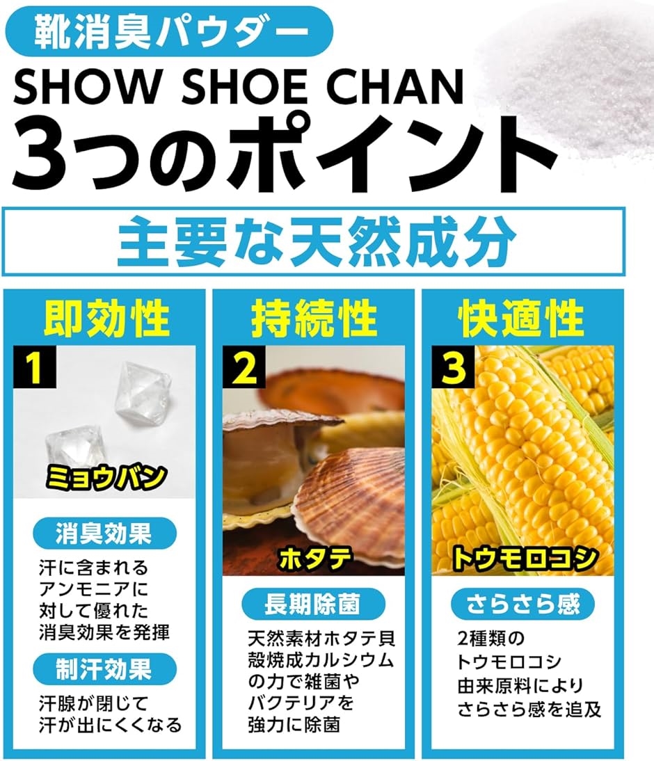 靴 消臭 パウダー 55g 日本製 粉 ミョウバン/ホタテ焼成貝殻 など使用 シューズパウダー シューケア タルクフリー 足の匂い消し | ブランド登録なし | 02
