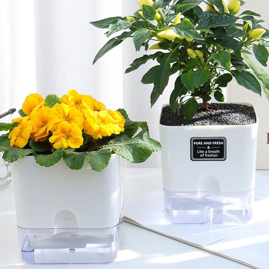 植木鉢 自動吸水 受け皿 一体型 プラスチック プランター SW2333正方形2個セット(正方形2個セット(S))