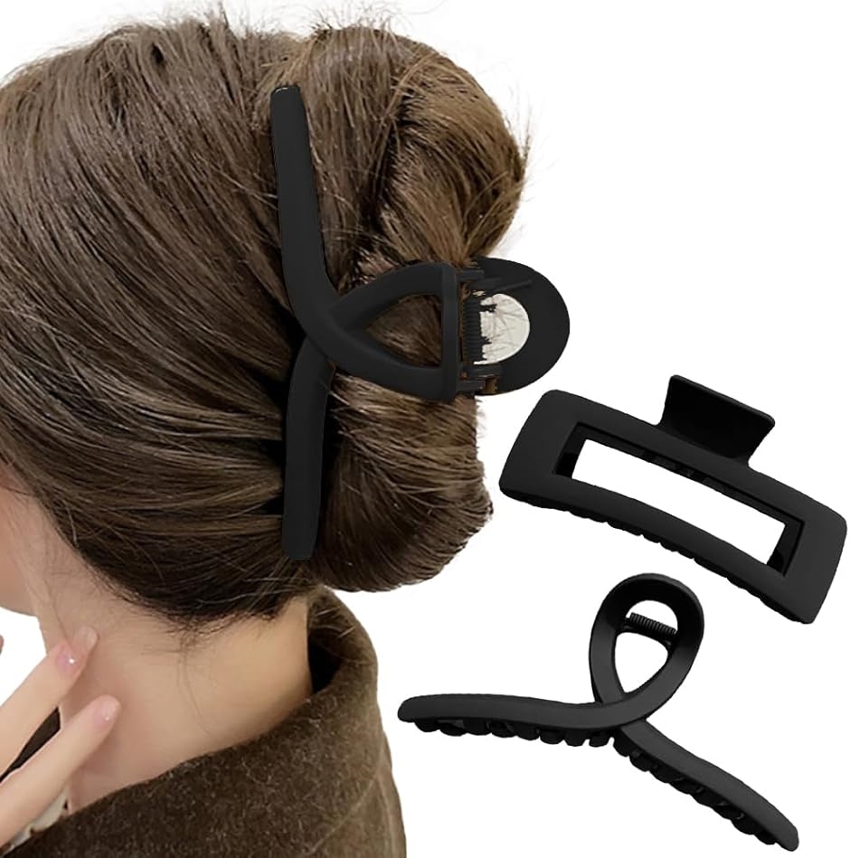 ロドリーミシェ 13cm ヘアクリップ 大きめ シッカリトマル 毛量多い 髪留め 大きい 髪ドメクリップ(ブラック,  2個セット) | ブランド登録なし