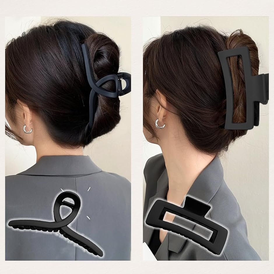 ロドリーミシェ 13cm ヘアクリップ 大きめ シッカリトマル 毛量多い 髪留め 大きい 髪ドメクリップ(ブラック,  2個セット) | ブランド登録なし | 01