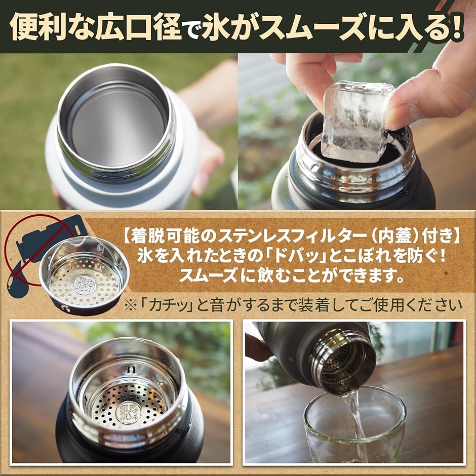 水筒 保冷保温 1リットル ボトル 1000ml ステンレス マグボトル スクリュー 直飲み 魔法瓶 真空断熱 洗いやすい(ブラック) | ブランド登録なし | 03
