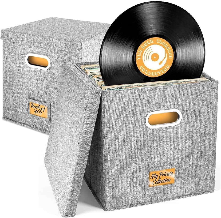 レコード専用 レコードケース レコードボックス 収納 蓋付き 収納box(グレー 2個セット,  外寸35x35x35cm) | ブランド登録なし