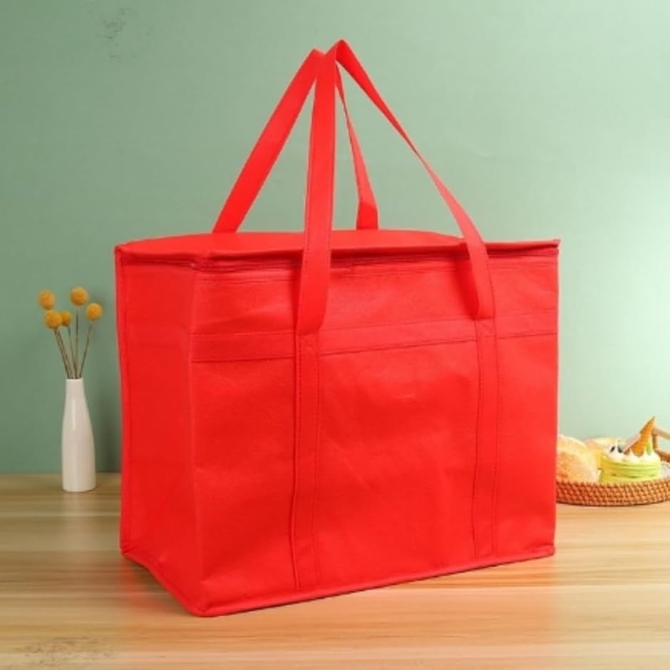 エコ バッグ 大容量 かばん 保冷 保温 買い物 30L 折り畳み 式 ジッパー(レッド,  高さ33cm、横41cm、マチ23cm) | ブランド登録なし | 01