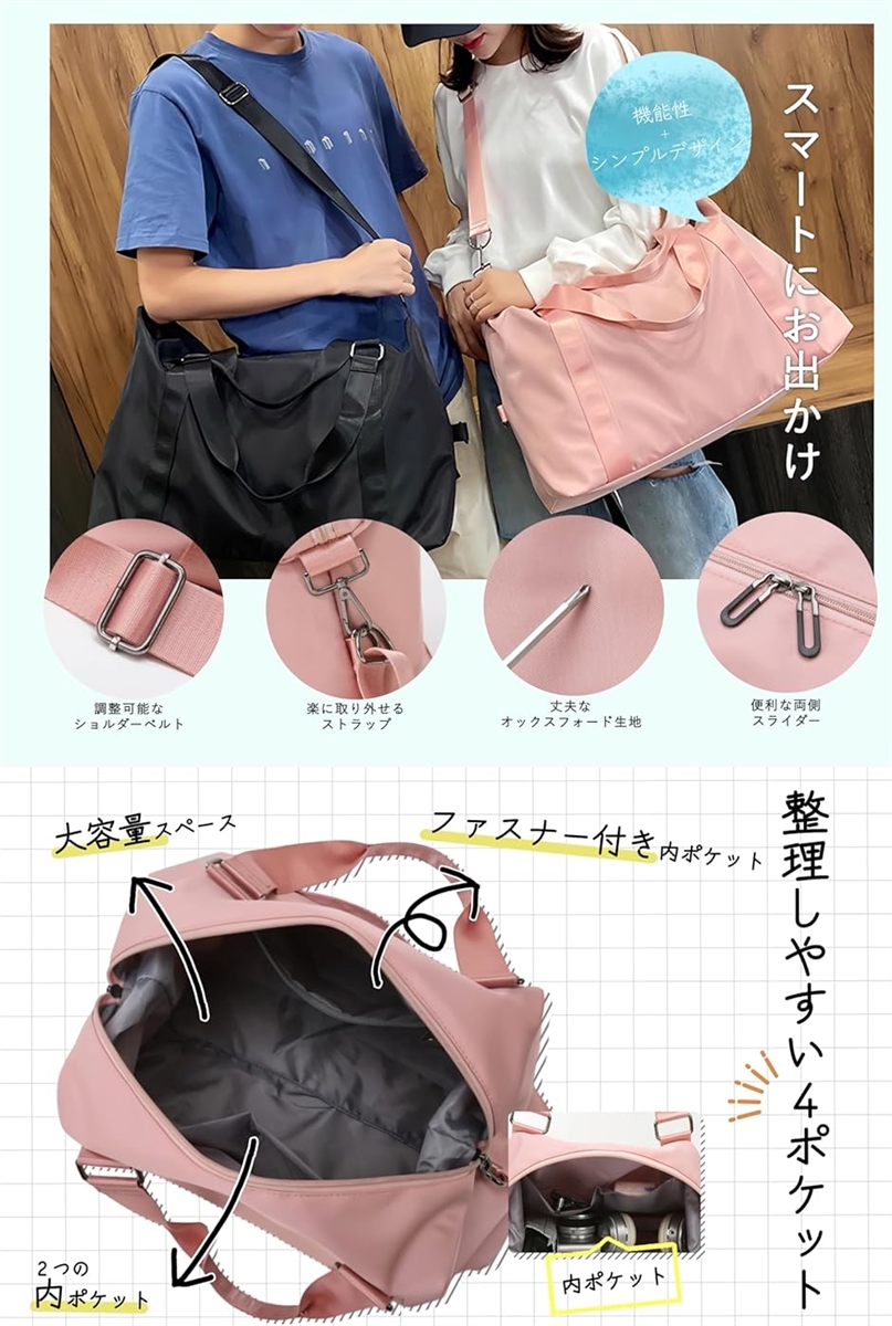 軽量・質感ボストンバッグ 旅行バッグ レディース メンズ 大容量 キャリーオンバッグ 機内持ち込み 1泊 2泊(ネイビー,  L) | ブランド登録なし | 01