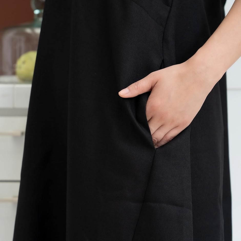 KIRAKUワンピースエプロン 楽に着れる レディース 表裏 普段着 おしゃれ かわいい 可愛い シンプル 女性 メンズ(ブラック) | ブランド登録なし | 03