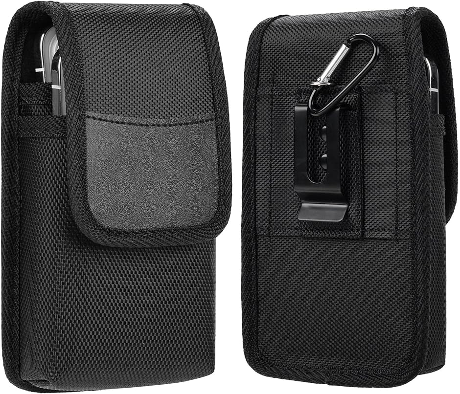 ペンホルダー ベルト通しタイプ ペンケース 蓋付き 2段構造 スマホ収納 カラビナ付き ハンディ 工具(ブラック)｜セブンリーフ