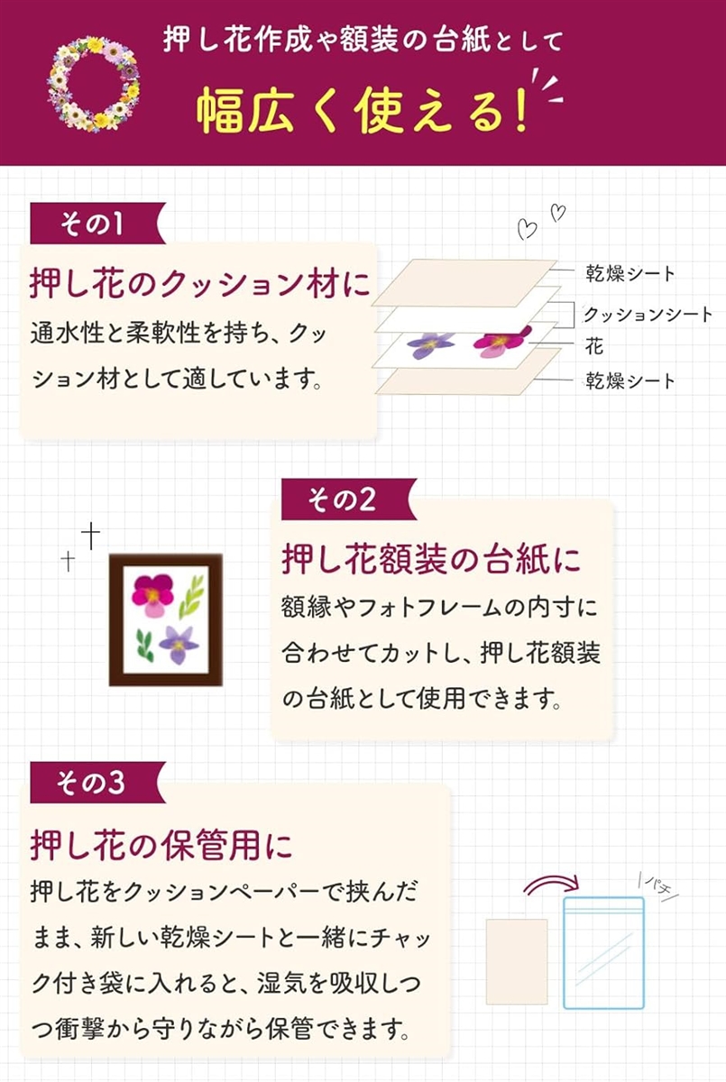 押し花キット 乾燥シート 専用クッションペーパー20枚入り クッション材 台紙 押しムラを防ぐ 植物がはがしやすい(オレンジ) | ブランド登録なし | 03
