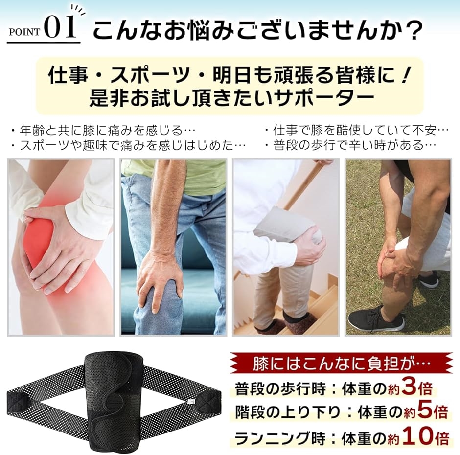 現役医師監修 膝サポーター 膝パッド 半月板 関節 がっちり固定 V字ベルト ズレにくい 軽量 通気性 作業(ブラック,  Lサイズ) | ブランド登録なし | 02