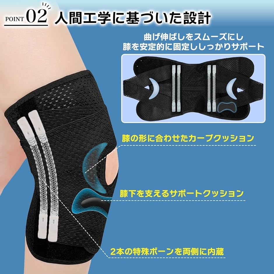 現役医師監修 膝サポーター 膝パッド 半月板 関節 がっちり固定 V字ベルト ズレにくい 軽量 通気性 作業(ブラック,  Lサイズ) | ブランド登録なし | 03