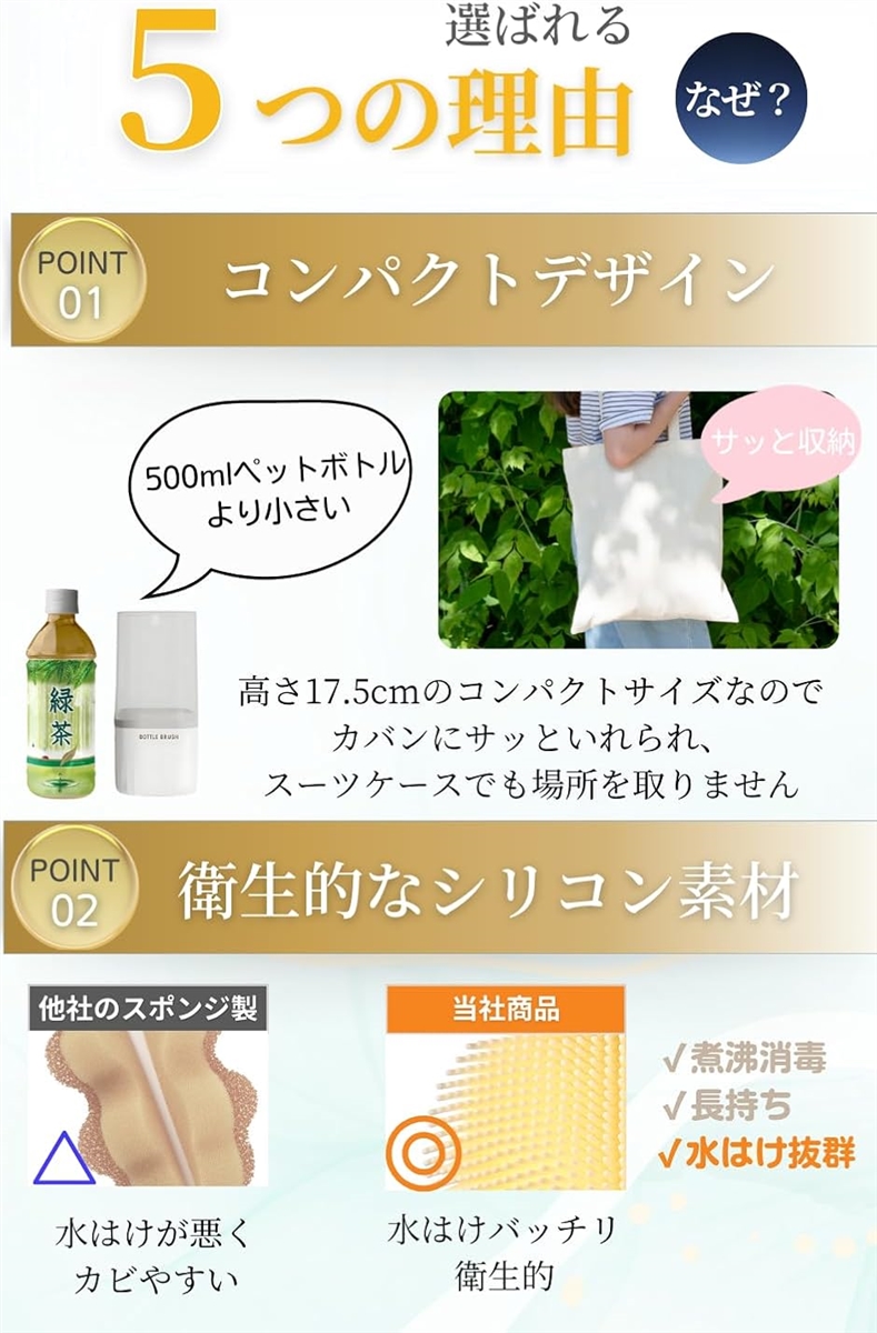 哺乳瓶 洗浄ブラシ セット コンパクトで便利 シリコン ボトルブラシ スタンド お出かけ 消毒 水筒(ダスティピンク,  コンパクト) | ブランド登録なし | 02