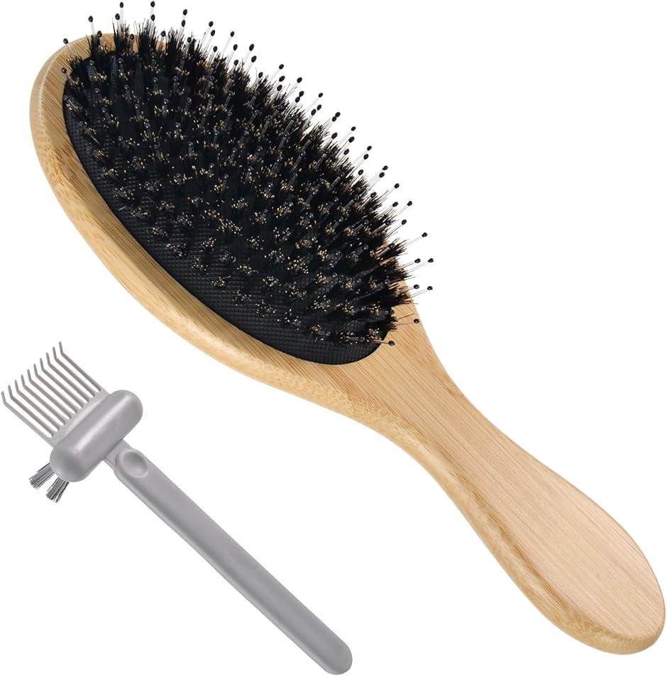 ヘアブラシ 豚毛 くし 竹製 ヘアブラシ天然豚毛 スカルプブラシ 頭皮マッサージ ヘッドマッサージ レディース メンズ 艶髪(イエロー) | ブランド登録なし