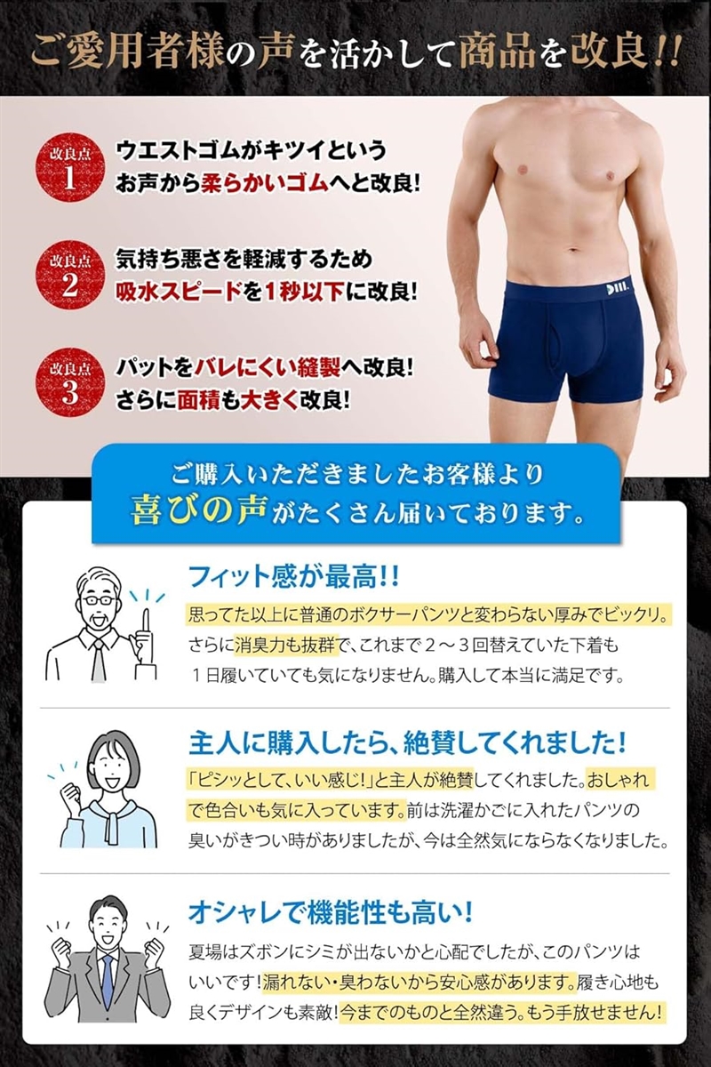 尿漏れパンツ メンズ ボクサー 消臭抗菌 2枚 ネイビー2枚( ネイビー,  5L) | ブランド登録なし | 05