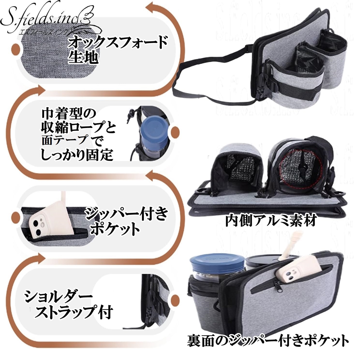 スーツケースドリンクホルダー カップホルダー 2way ポケット 後付け サコッシュ 旅行小物(ブラック) | ブランド登録なし | 04