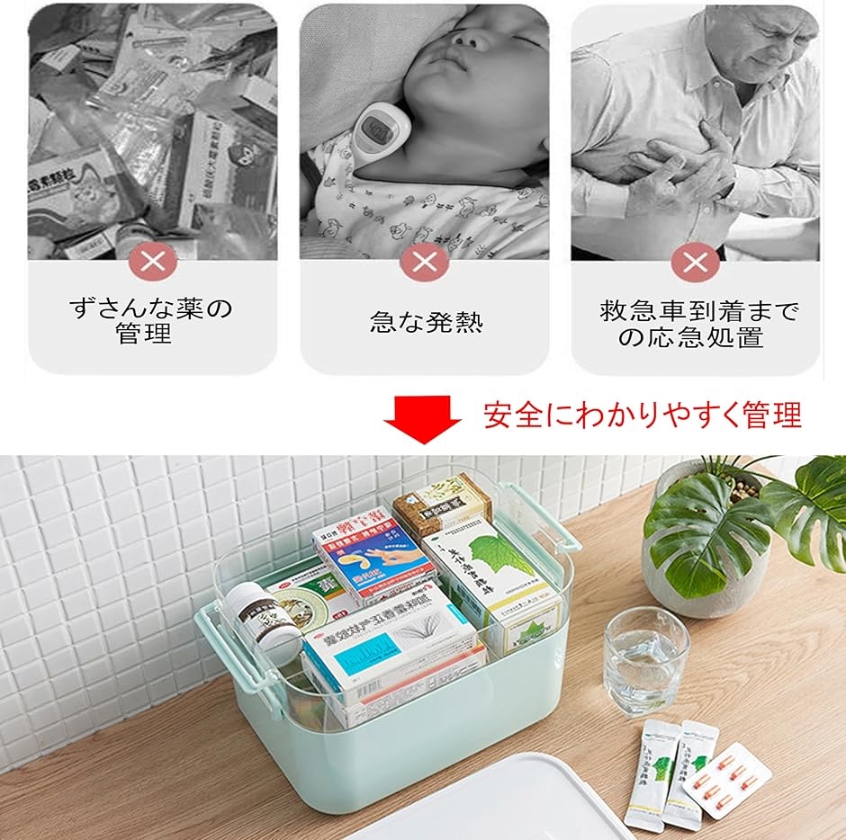 救急箱 持ち手付き 常備の薬品類が一目瞭然 2層式 常備薬 メディカルボックス 災害用 緊急用 応急手当(ホワイト) | ブランド登録なし | 01