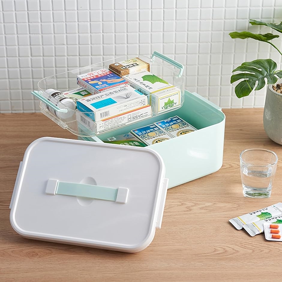 救急箱 持ち手付き 常備の薬品類が一目瞭然 2層式 常備薬 メディカルボックス 災害用 緊急用 応急手当(ホワイト) | ブランド登録なし | 06