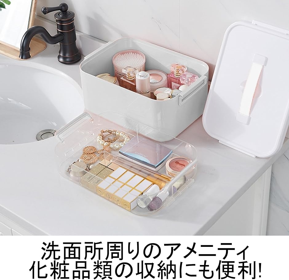 救急箱 持ち手付き 常備の薬品類が一目瞭然 2層式 常備薬 メディカルボックス 災害用 緊急用 応急手当(ホワイト) | ブランド登録なし | 08