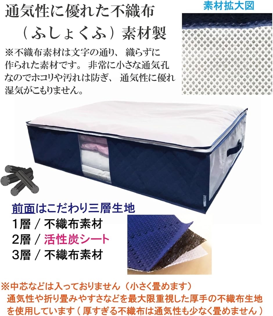 敷布団収納袋 活性炭シート入 布団袋 布団ケース シングル - シングルロングサイズ 対応 持ち手 MDM(ホワイトxネイビー,  敷き布団用) | ブランド登録なし | 06