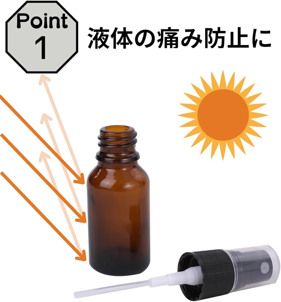 遮光瓶 スプレーボトル 精油 アロマオイル 詰め替え 保存用 ガラス製 20本セット ブラウン 漏斗付き(10ml) | ブランド登録なし | 01