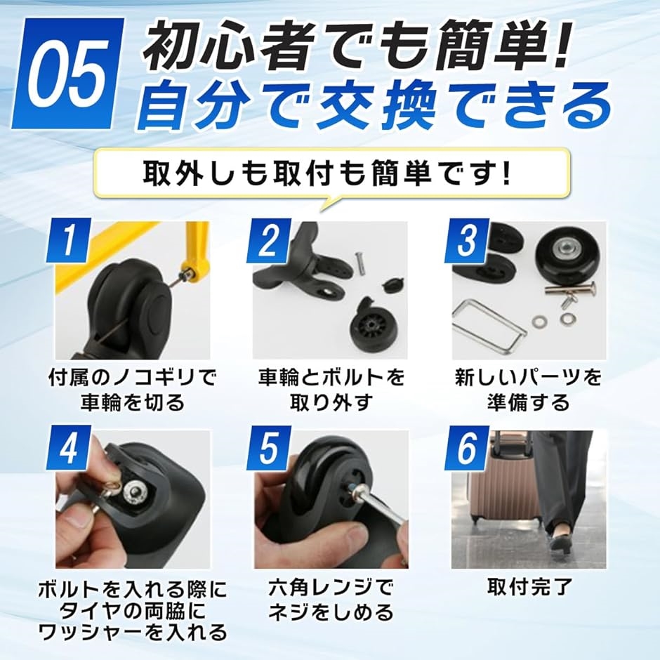 スーツケース キャリーバッグキャスター 交換 修理 タイヤ交換 車輪 キット 4個セット ノコギリ付き(45mm,  45mm) | ブランド登録なし | 06