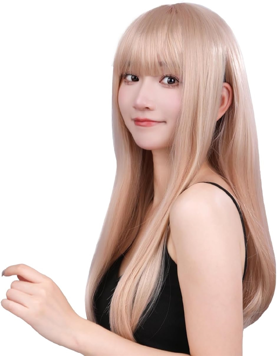 ウィッグ ロング ストレート コスプレ 小顔 耐熱 かつら レディース 女装( ローズゴールド) | ブランド登録なし