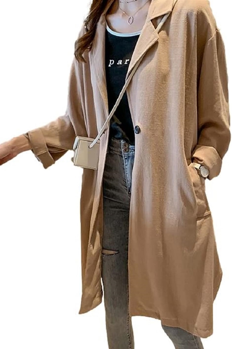 ジャケット テーラード ロング丈 コート アウター 長袖 軽量 カジュアル XXL( ベージュ,  2XL) | ブランド登録なし