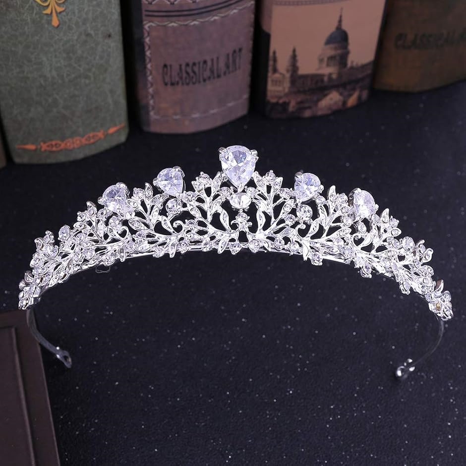 ジルコニア ティアラ ネックレス 3点セット ヘアピン付属 付け方解説書付き 結婚式 ウェディング コスプレ( シルバー,  free) | ブランド登録なし | 05