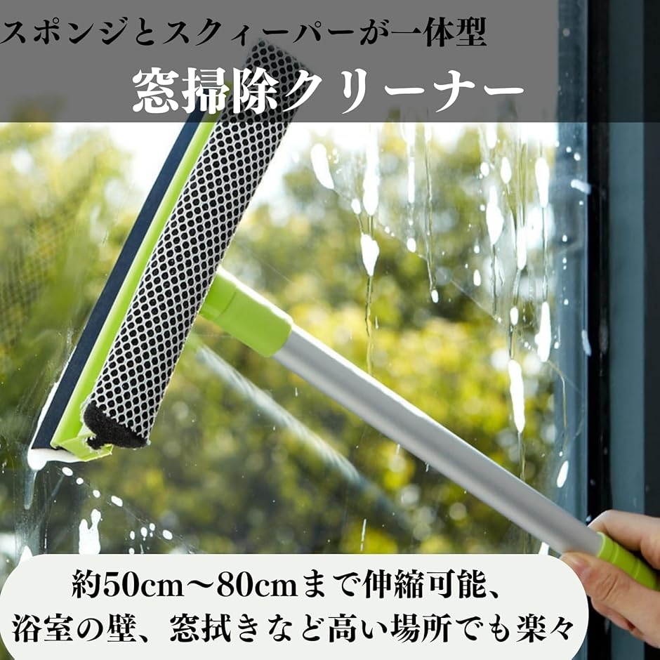 ガラス掃除 ガラスワイパー 窓掃除 スクイジー 高所掃除 窓クリーナー 水切りワイパー 伸縮( グリーン,  伸縮可能) | ブランド登録なし | 01